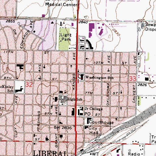 Topographic Map of Washington Elementary School, KS