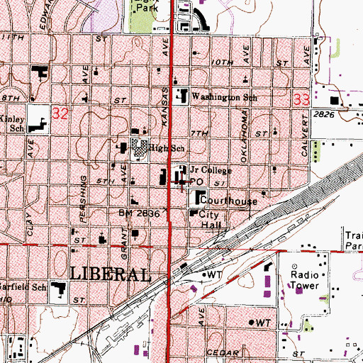Topographic Map of Liberal, KS