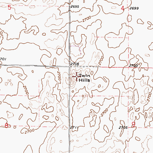 Topographic Map of Twin Hills, KS