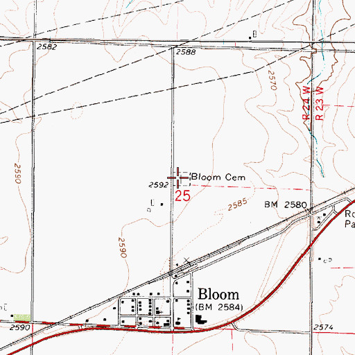 Topographic Map of Bloom Cemetery, KS