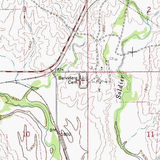 Topographic Map of Belvidere Cemetery, KS