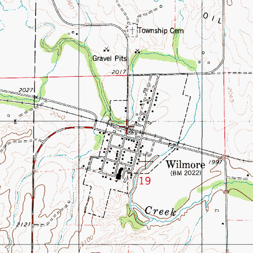 Topographic Map of Wilmore, KS