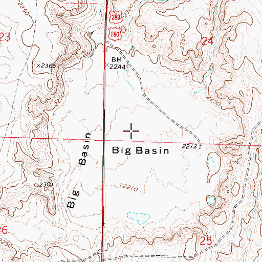 Topographic Map of Big Basin, KS
