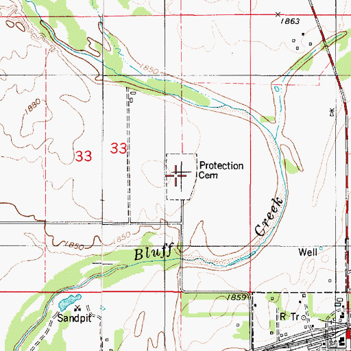 Topographic Map of Protection Cemetery, KS