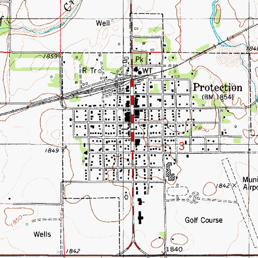 Topographic Map of Protection, KS