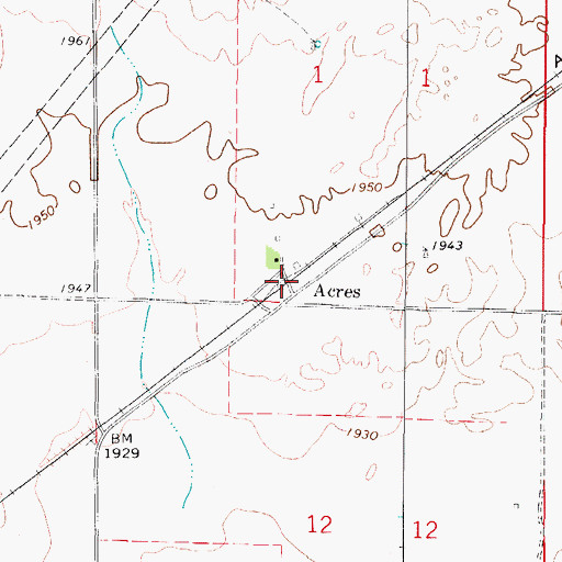 Topographic Map of Acres, KS