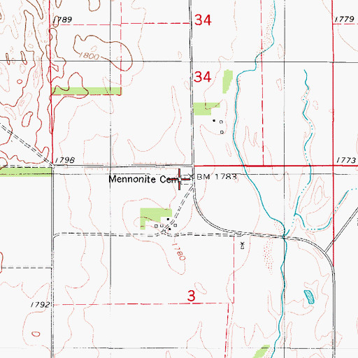 Topographic Map of Mennonite Cemetery, KS