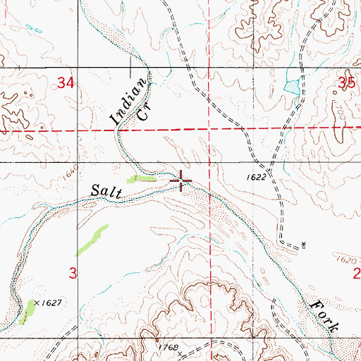 Topographic Map of Indian Creek, KS