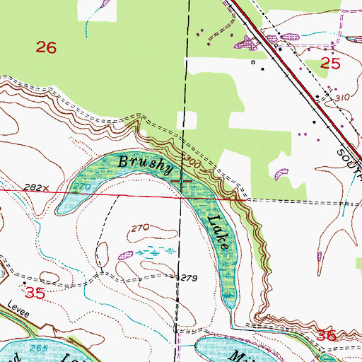 Topographic Map of Brushy Lake, AR