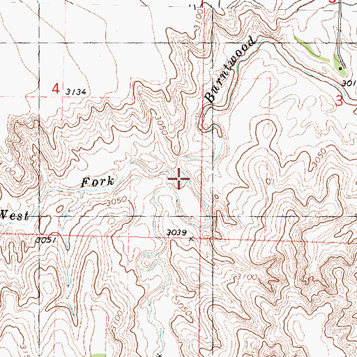 Topographic Map of East Fork Burntwood Creek, KS