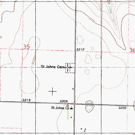 Topographic Map of Saint Johns Cemetery, KS