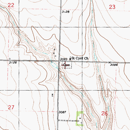 Topographic Map of Saint Cyril Cemetery, KS