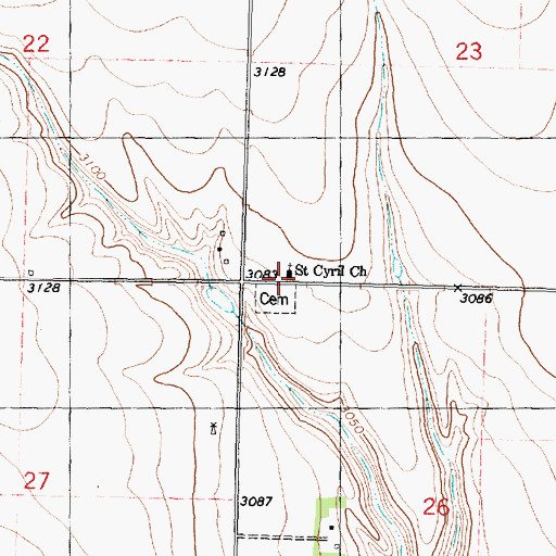 Topographic Map of Saint Cyril Church, KS