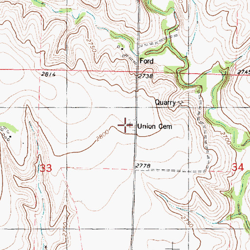 Topographic Map of Union Cemetery, KS