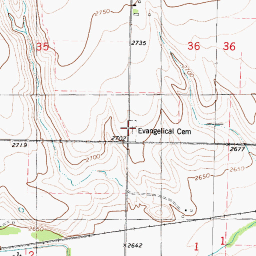 Topographic Map of Evangelical Cemetery, KS