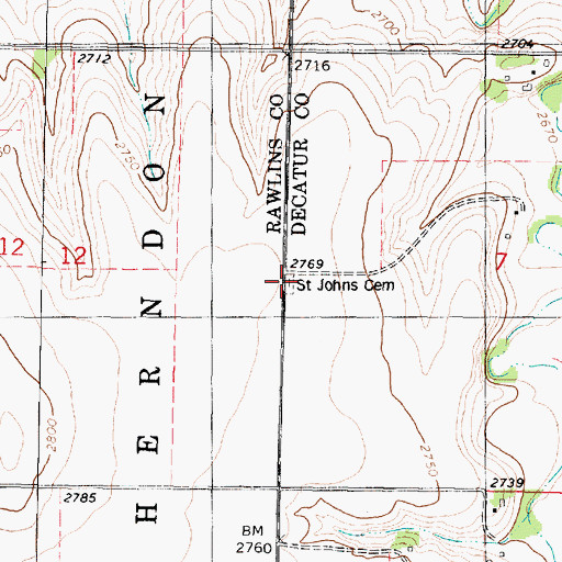 Topographic Map of Saint Johns Cemetery, KS