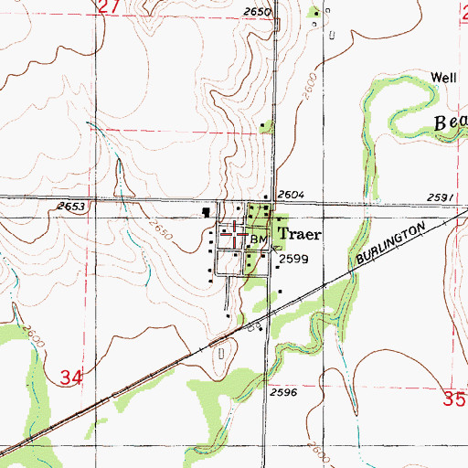 Topographic Map of Traer, KS
