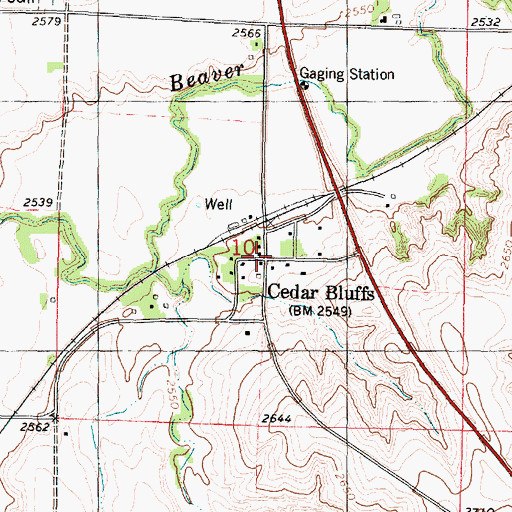 Topographic Map of Cedar Bluffs, KS