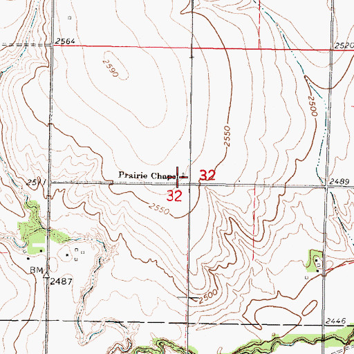 Topographic Map of Prairie Chapel United Methodist Church, KS