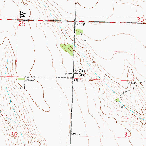 Topographic Map of Zion Evangelical Cemetery, KS