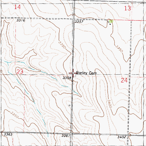 Topographic Map of Barley Cemetery, KS