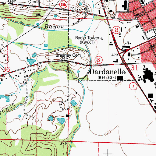 Topographic Map of Bryant Branch, AR