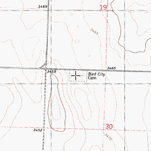 Topographic Map of Bird City Cemetery, KS