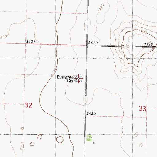 Topographic Map of Evergreen Cemetery, KS