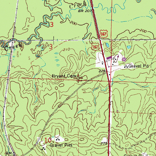 Topographic Map of Bryant Cemetery, AR