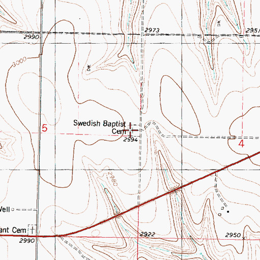 Topographic Map of Swedish Baptist Cemetery, KS