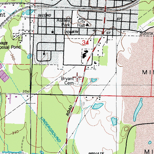 Topographic Map of Bryant Cemetery, AR