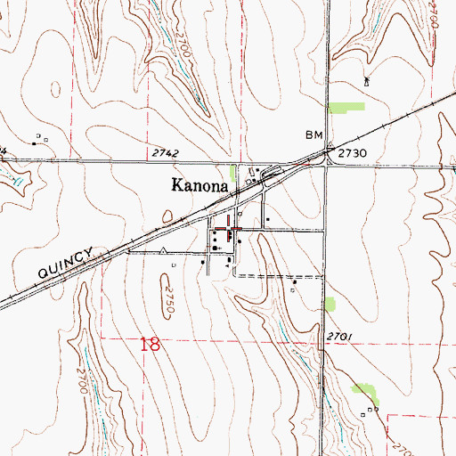 Topographic Map of Kanona, KS