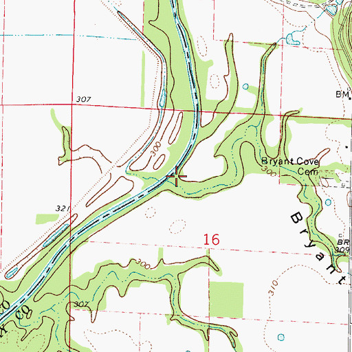 Topographic Map of Bryant Cove, AR