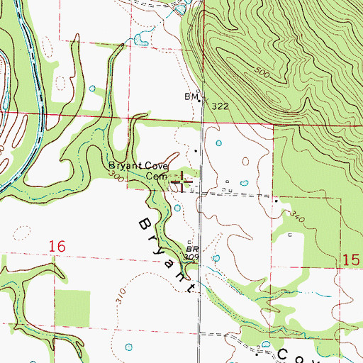 Topographic Map of Bryant Cove Cemetery, AR