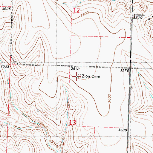 Topographic Map of Zion Evangelical Lutheran Cemetery, KS