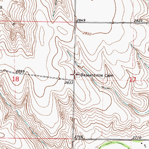 Topographic Map of Bassettville Cemetery, KS