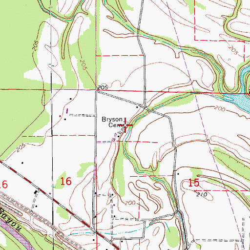 Topographic Map of Bryson Cemetery, AR