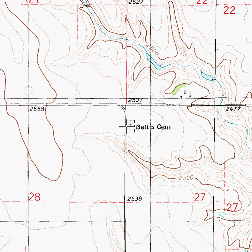 Topographic Map of Gettis Cemetery, KS