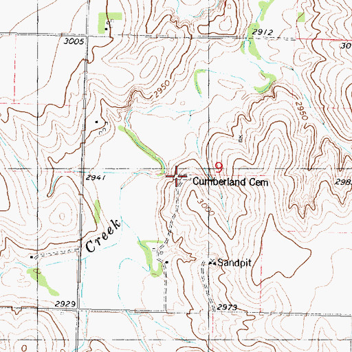 Topographic Map of Cumberland Cemetery, KS