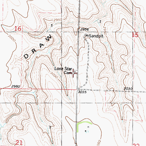 Topographic Map of Lone Star Cemetery, KS