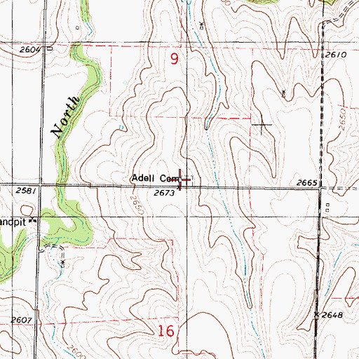 Topographic Map of Adell Cemetery, KS