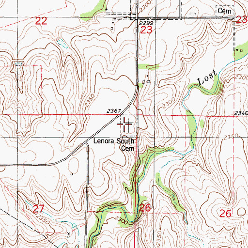 Topographic Map of Lenora South Cemetery, KS