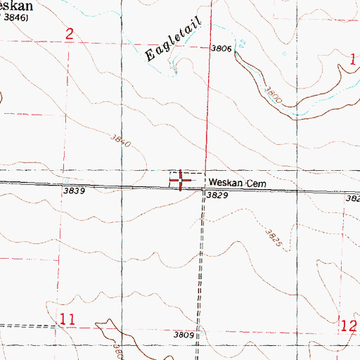 Topographic Map of Weskan Cemetery, KS