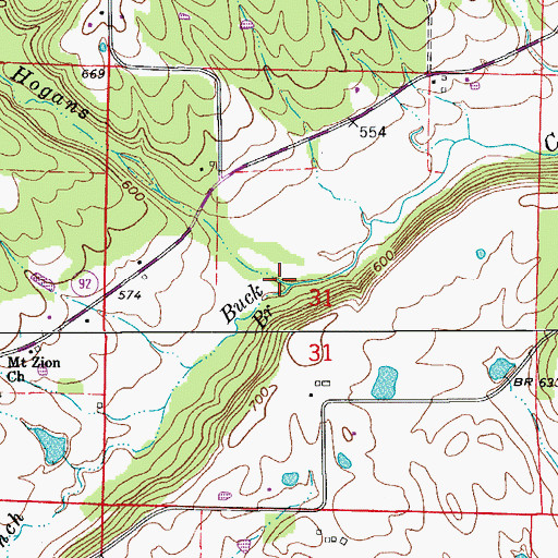 Topographic Map of Buck Branch, AR