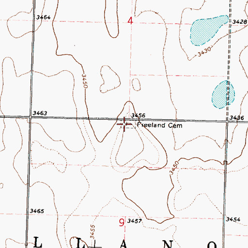 Topographic Map of Freeland Cemetery, KS