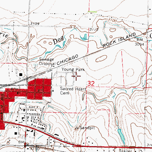 Topographic Map of Young Park, KS