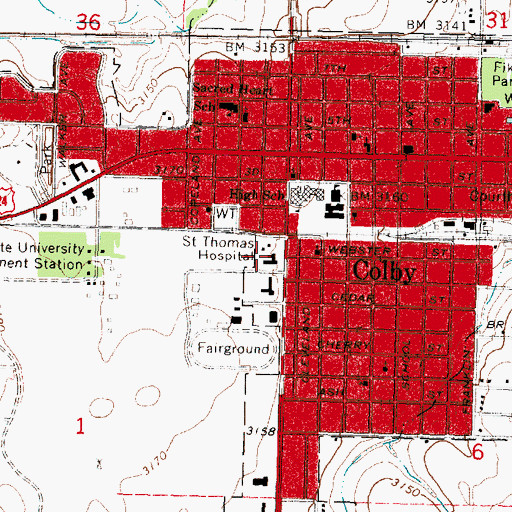 Topographic Map of Saint Thomas Hospital, KS