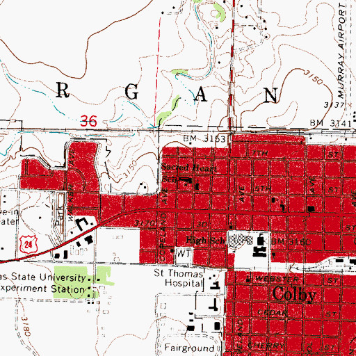 Topographic Map of Sacred Heart Catholic School, KS