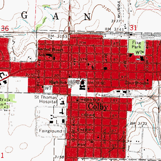 Topographic Map of Colby, KS