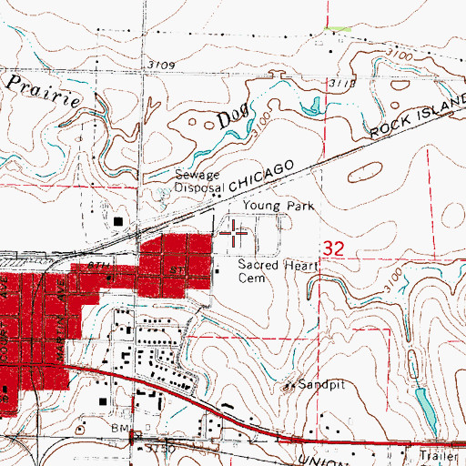 Topographic Map of Sacred Heart Cemetery, KS
